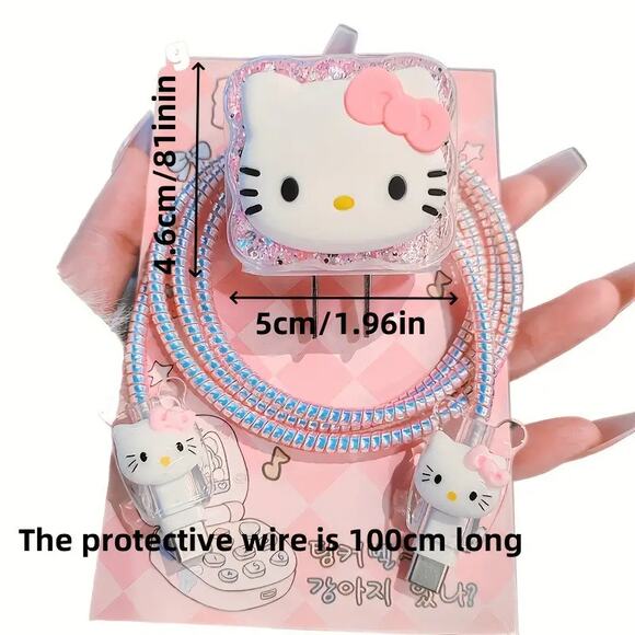 Cute Kawaii Hello Kitty Cat Pink Glitter USB Charger Cable Protector - Picture 2 of 5